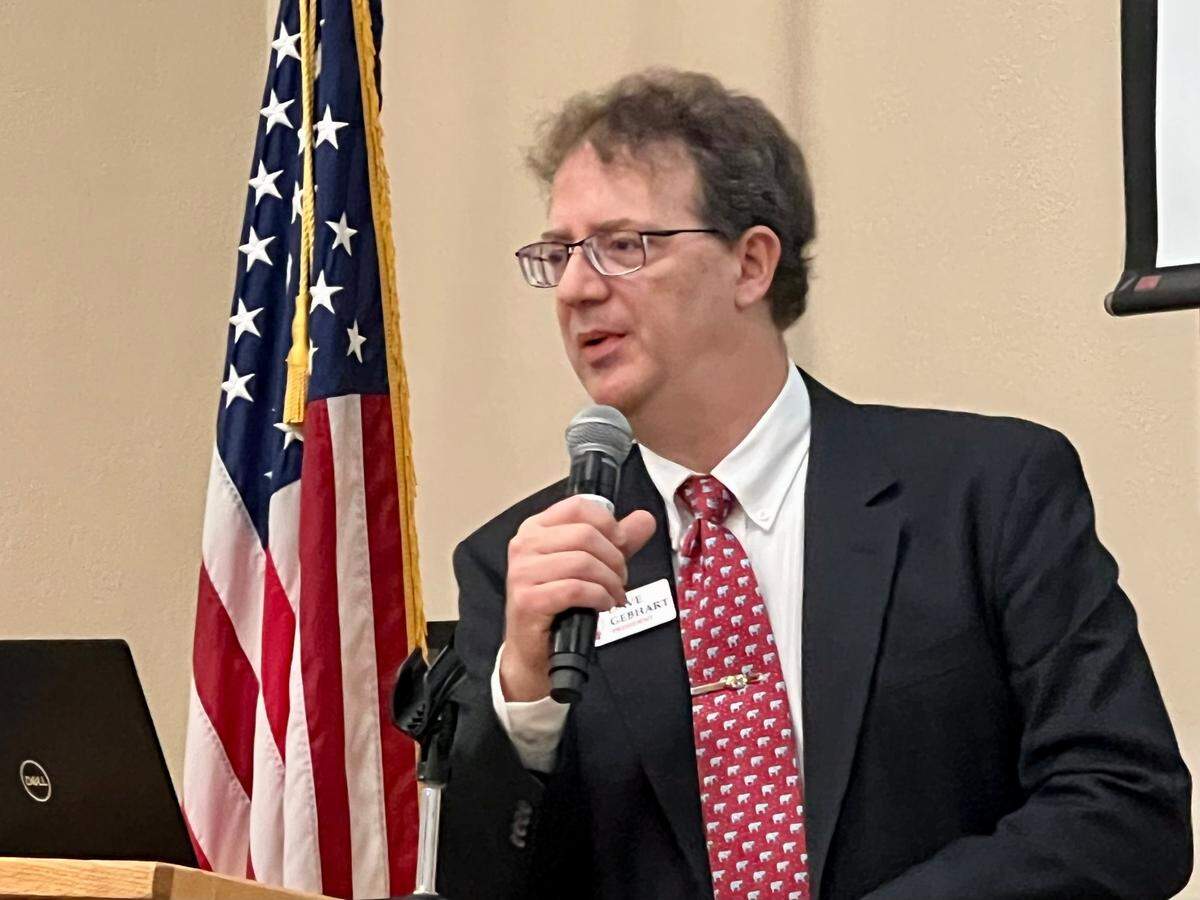 Bedford Republican Dave Gebhart spoke to Northeast Tarrant County Republicans June 20 at Texas Star Golf Course in Euless.