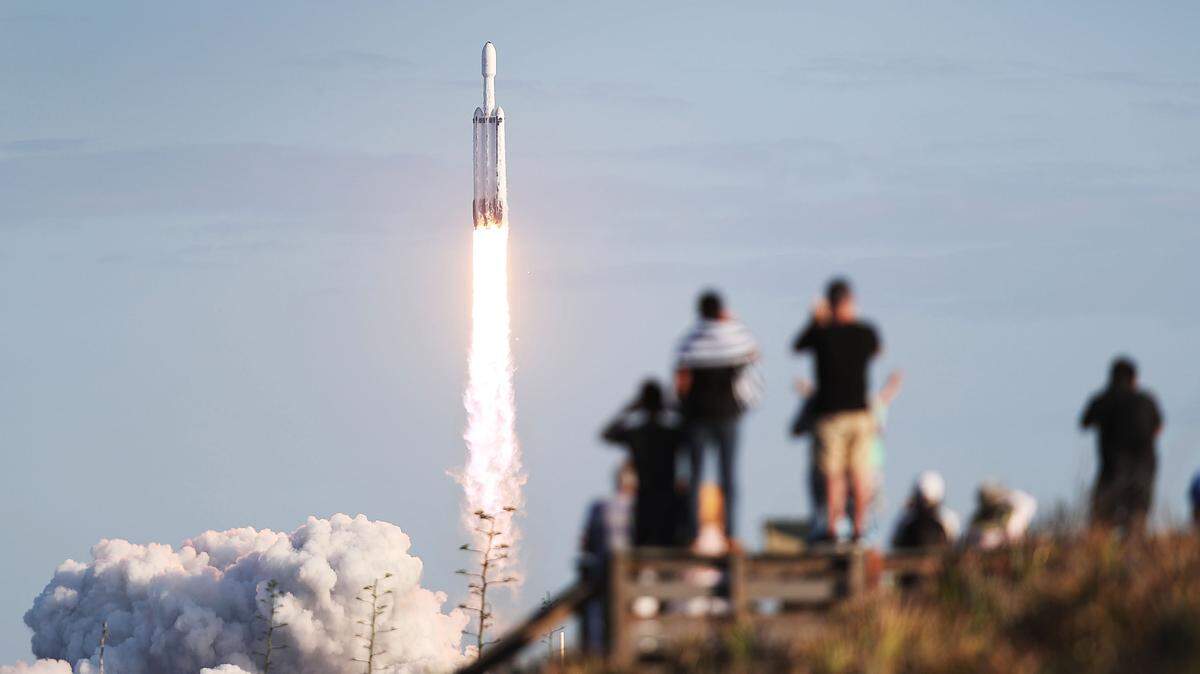 A SpaceX Falcon Heavy rocket lifts off from launch pad 39A at NASA's Kennedy Space Center on April 11, 2019, in Titusville, Florida.