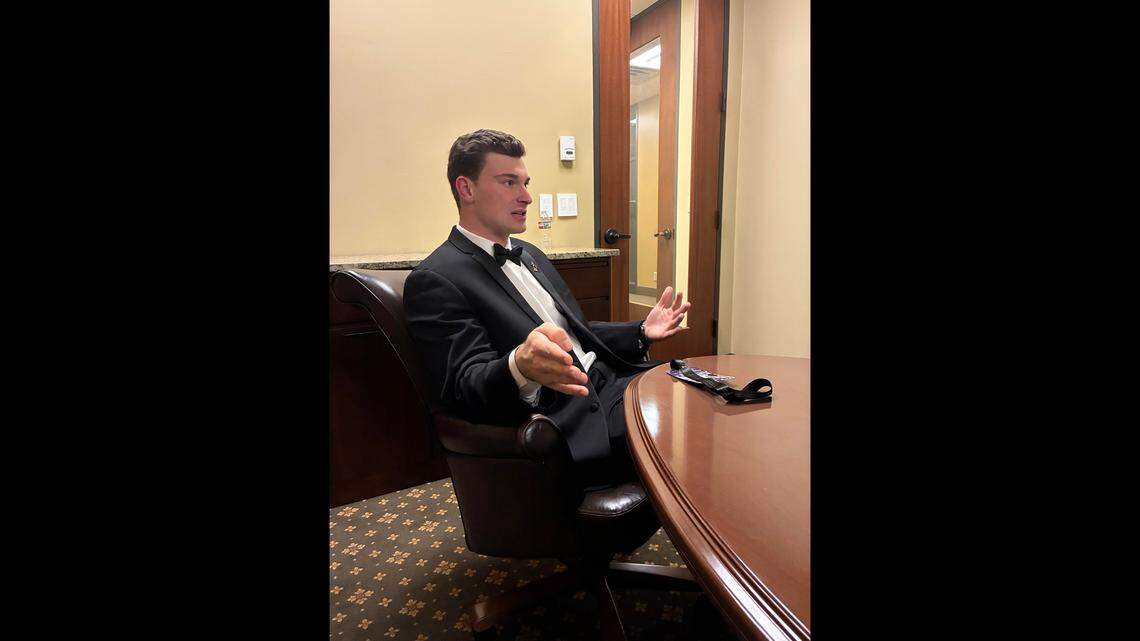 This is not the next James Bond. Indiana University quarterback Fernando Mendoza was in Ft. Worth on Monday night to accept the 2025 Davey O’ Brien award. This is not the next James Bond. Indiana University quarterback Fernando Mendoza was in Ft. Worth on Monday night to accept the 2025 Davey O’ Brien award.