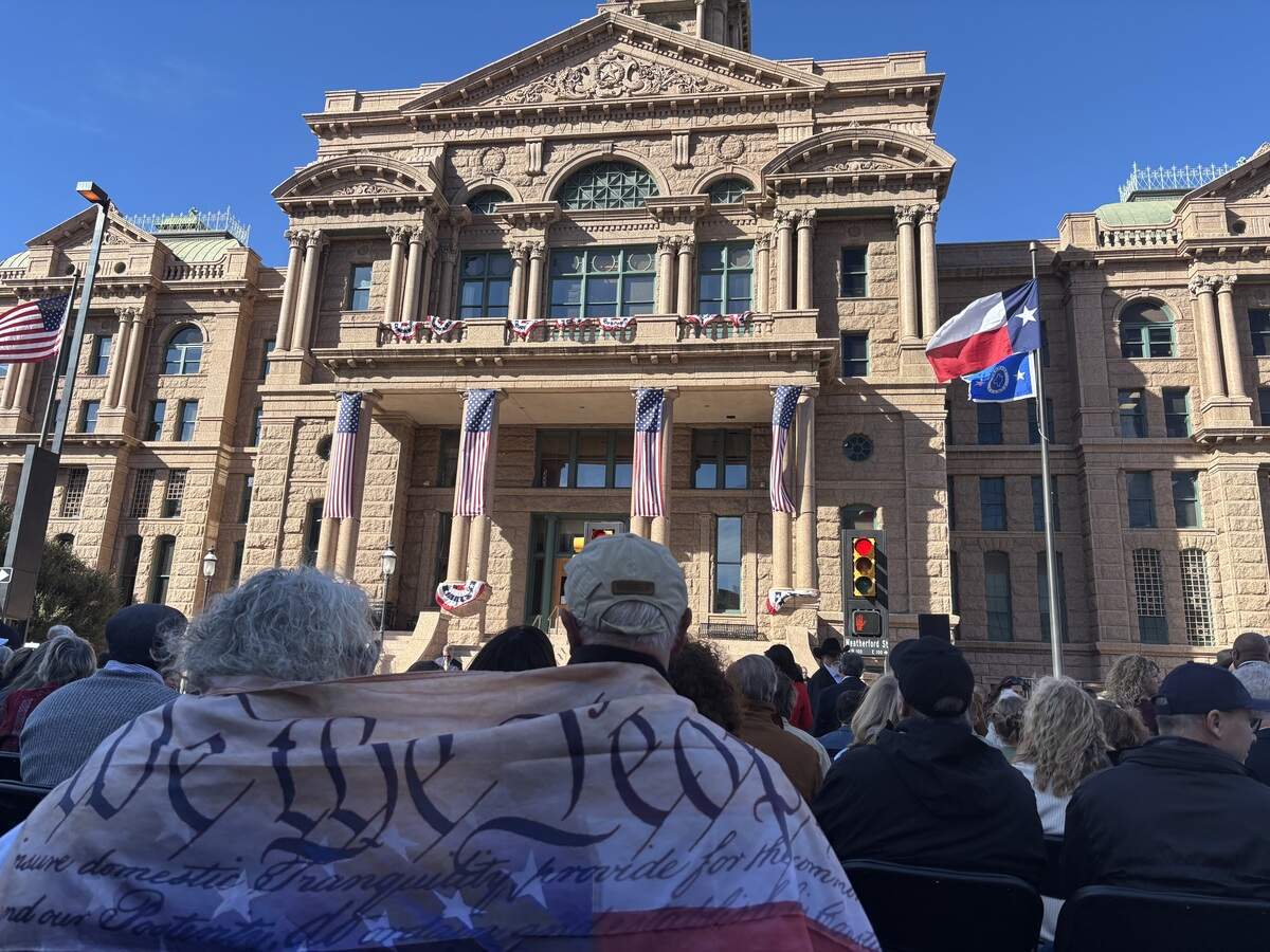The Ten Commandments monument dedication ceremony brought out about 200 people and roughly a dozen protesters on Jan. 16, 2026.