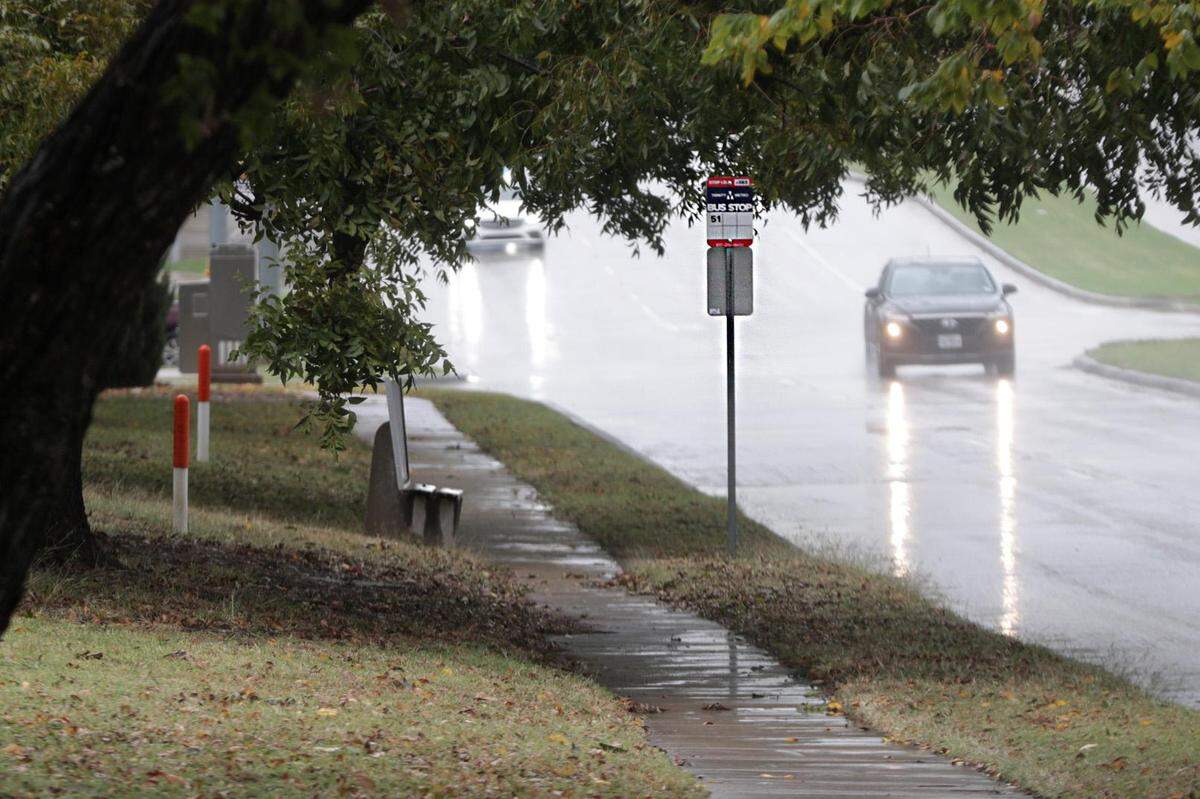 A bus stop without a shelter on Friday, Nov. 4, 2022, in North Richland Hills.