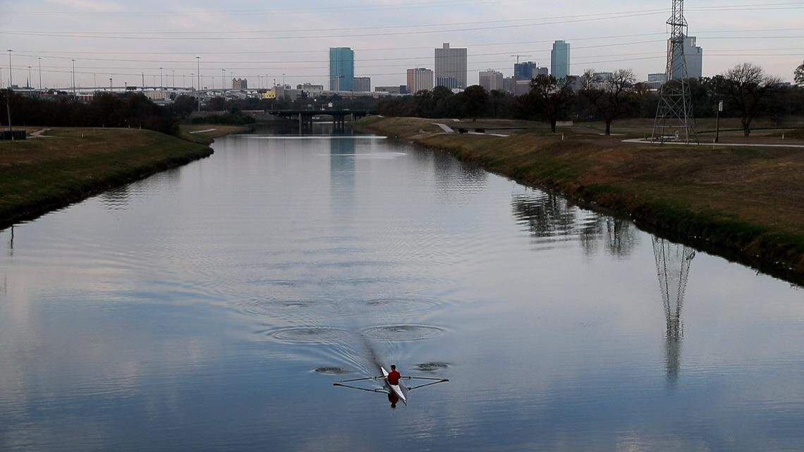 Patrick McDonough, a member of the Fort Worth Rowing Club, rows his sculling boat on the Trinity River east of downtown on Nov. 22, 2017.