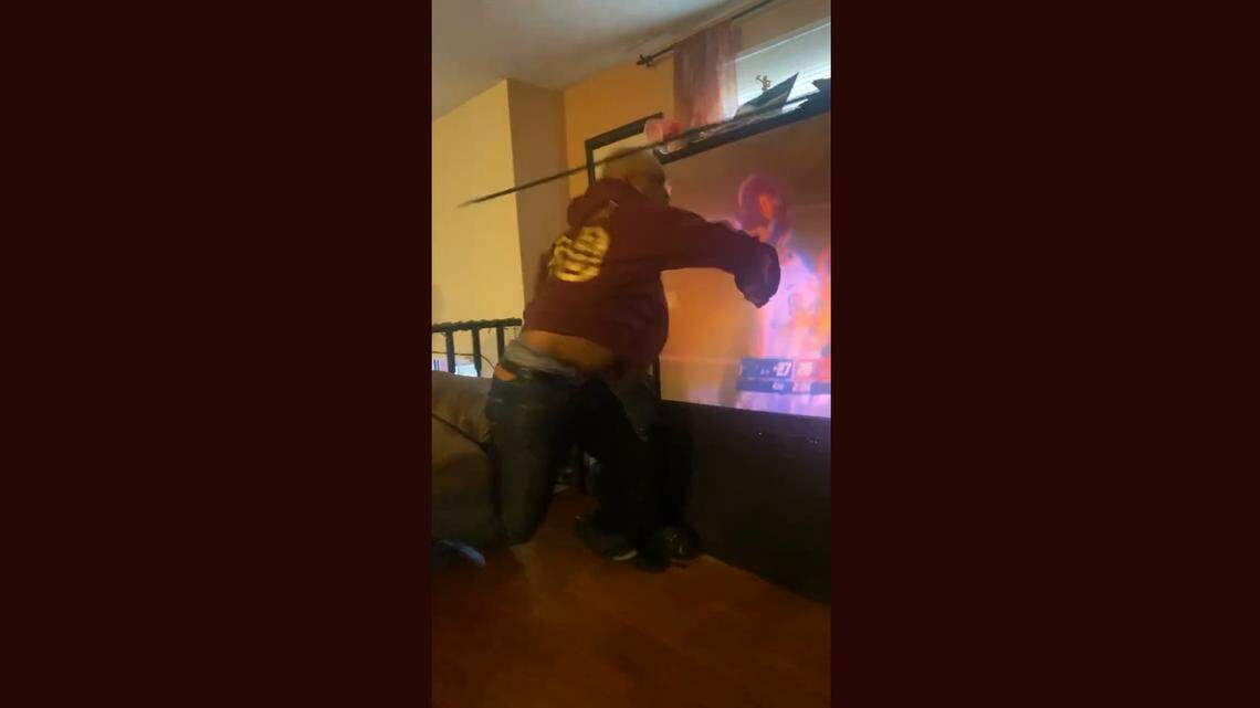 Video of an unidentified Washington Football Team fan punching a television was posted on social media as the Dallas Cowboys were finishing up their 27-20 win Sunday.