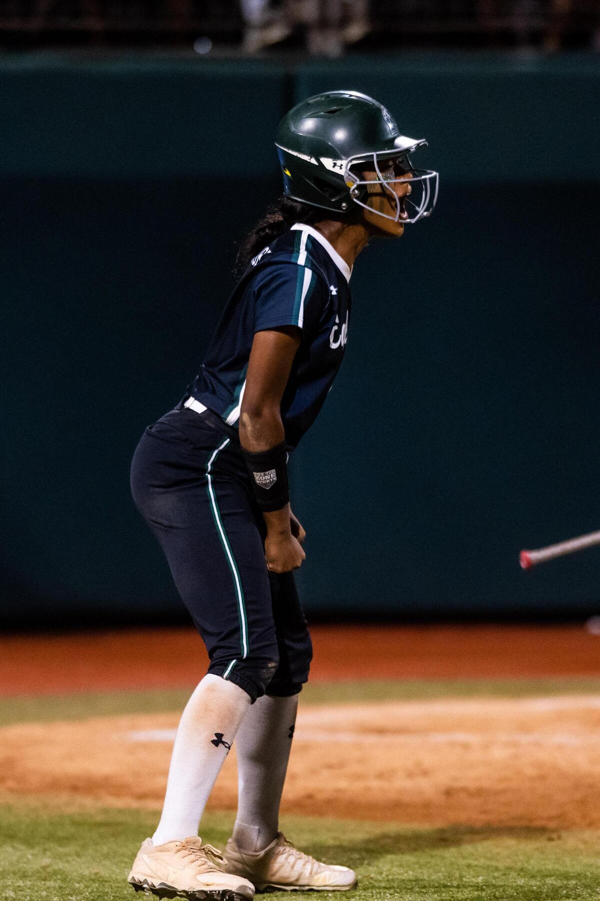 Paris Johnson celebrates after scoring a run during the 6A UIL State Softball Final between Lake Ridge and Northside O’Conner in Austin Texas, on June 4th, 2022.