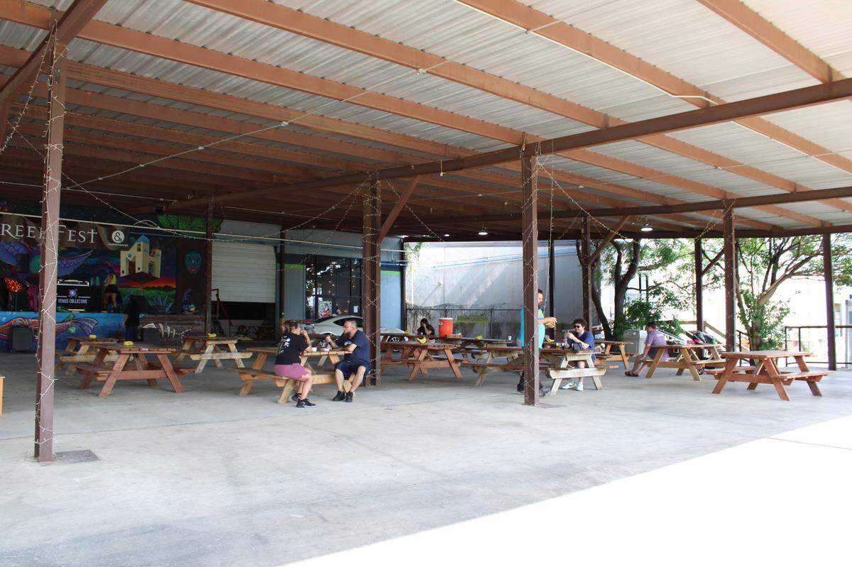 Martin House Brewing Co.’s large covered patio is fit for any weather. It has a stage for live music and a food truck for righteous grinds..