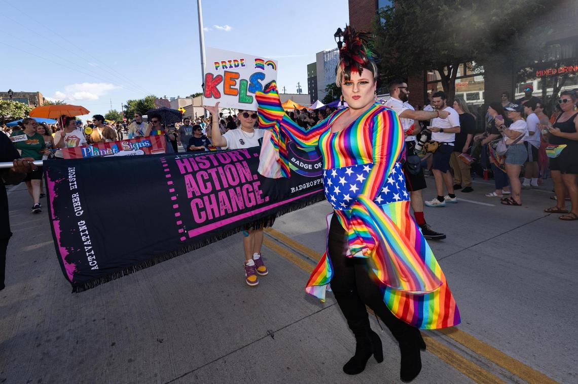 March participants head down South Main Street during Trinity Pride Fest in Fort Worth on Saturday, June 28, 2025.