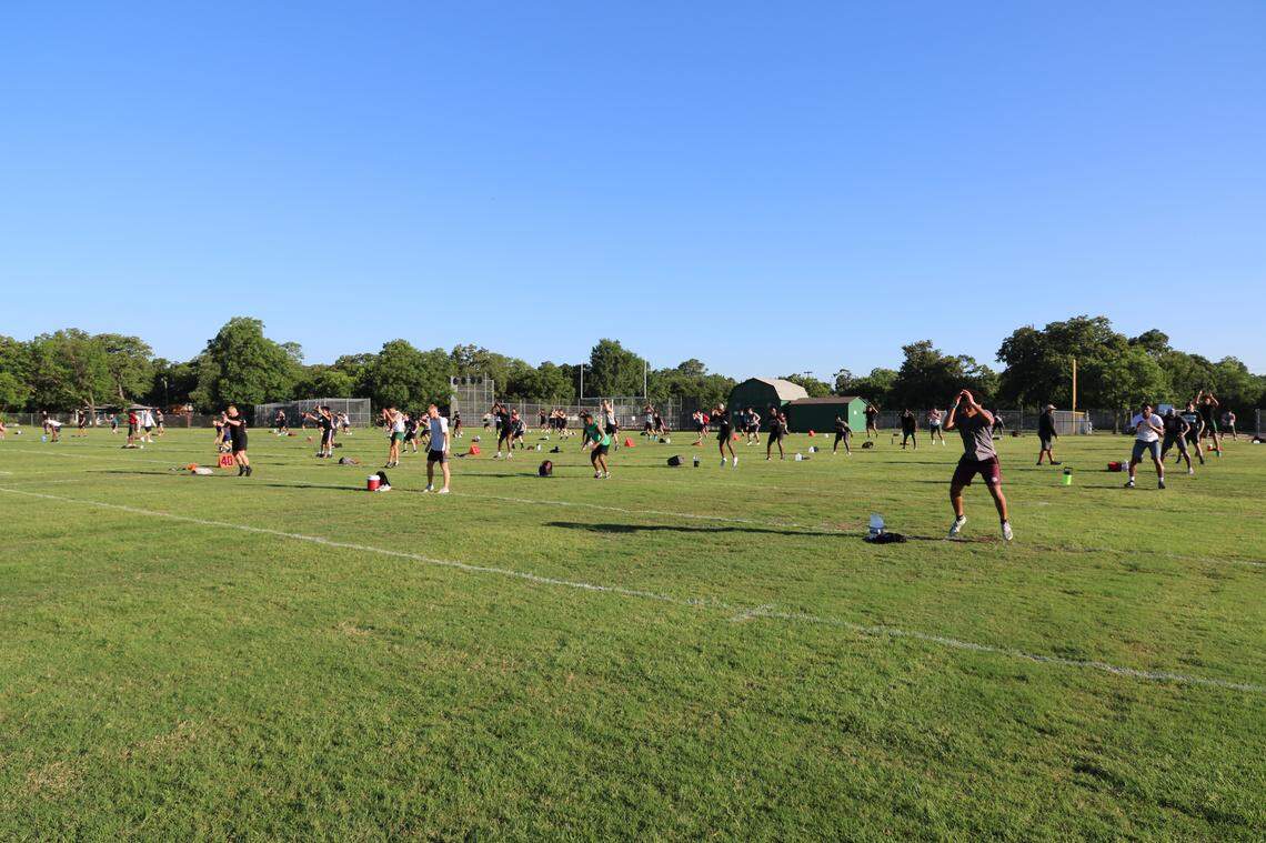 Football players at Arlington High worked out Monday, June 8, 2020.