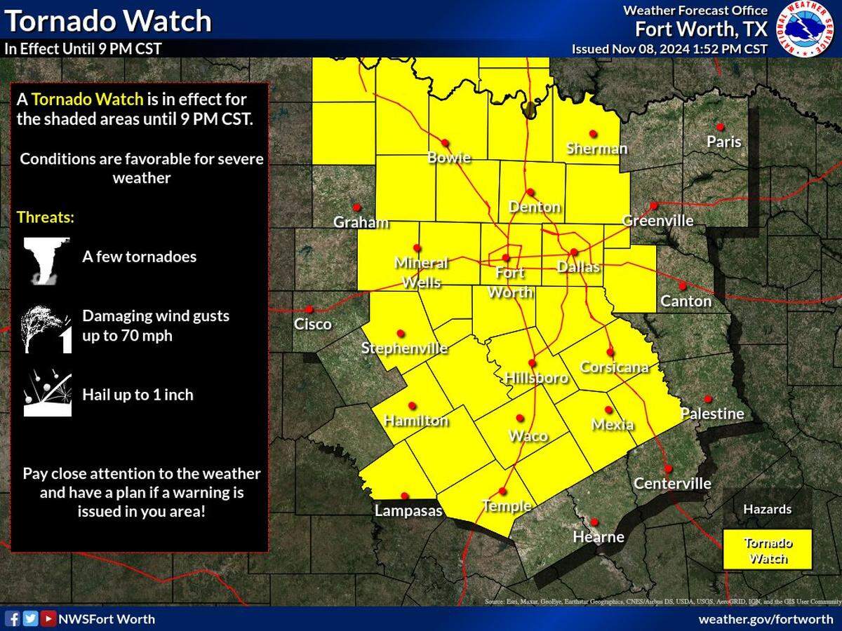 Much of North Texas was under a tornado watch on Friday. The watch was canceled early for all but a few counties.