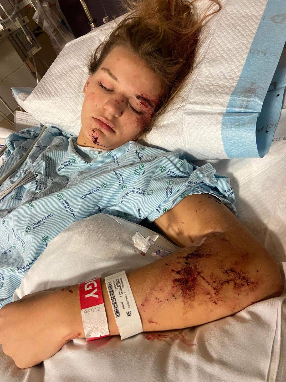 Savannah Stewart, Mansfield Legacy, resting in the hospital after being in car crash in November. (Sherrie Stewart/Courtesy)