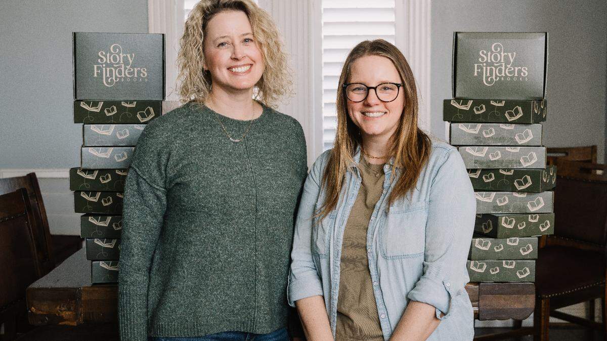 Friends and moms Lori Hart (left) and Jenny Holmes are the co-founders of Story Finders Books in Keller. They help parents find age-appropriate books for their children and send them through the mail.