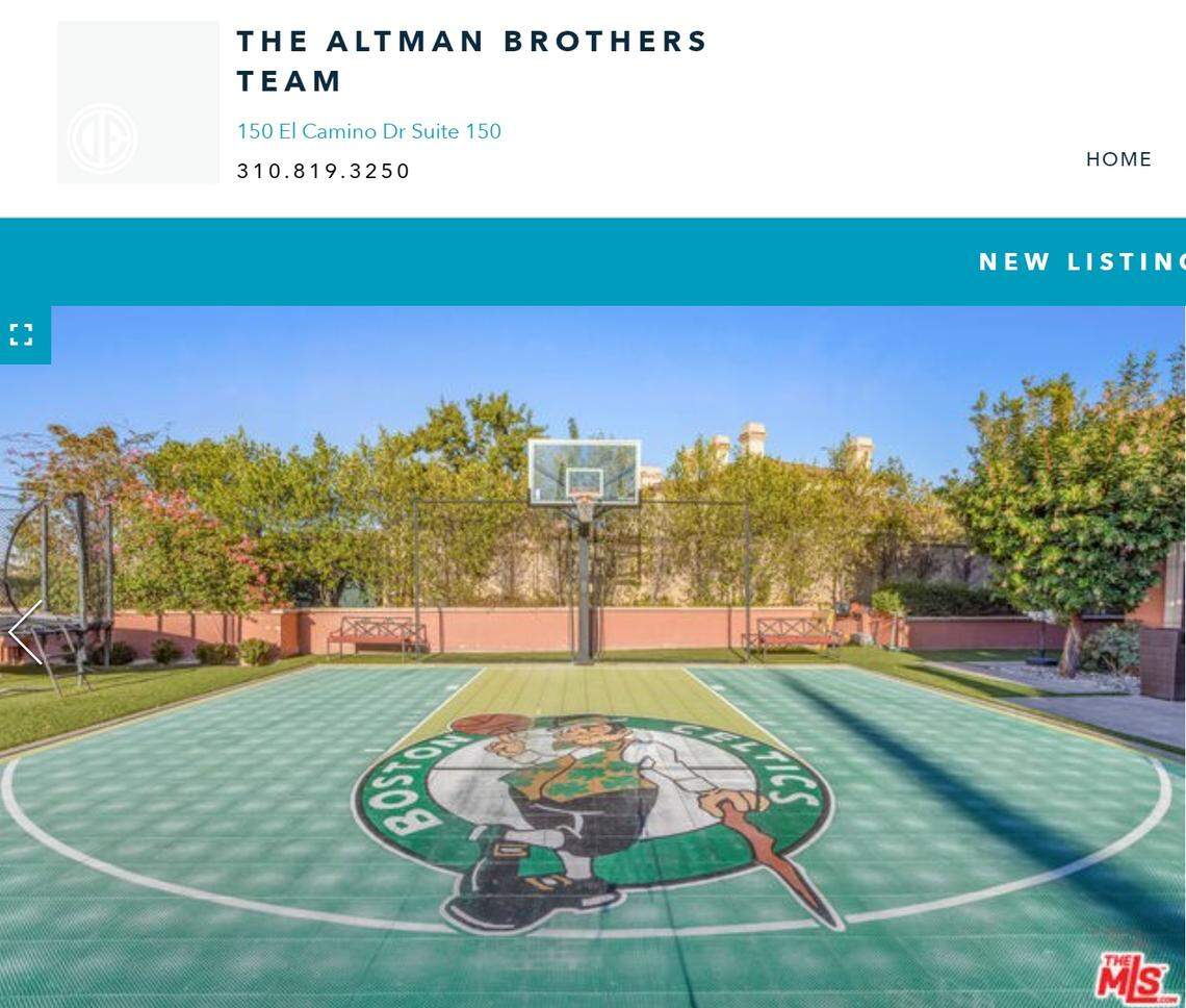 Basketball court with Boston logo.