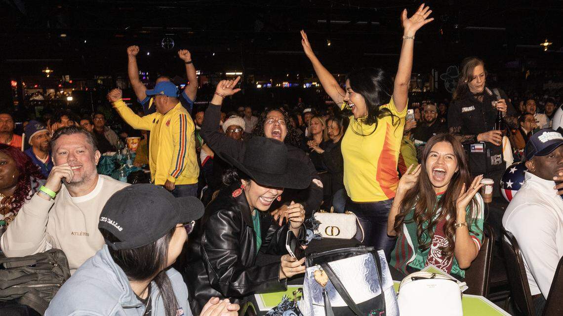 Columbia fans cheer when their country was called during the 2025 World Cup Draw Watch Party at Billy Bobs Texas in the Fort Worth Stockyards on Friday, Dec. 5, 2025. 