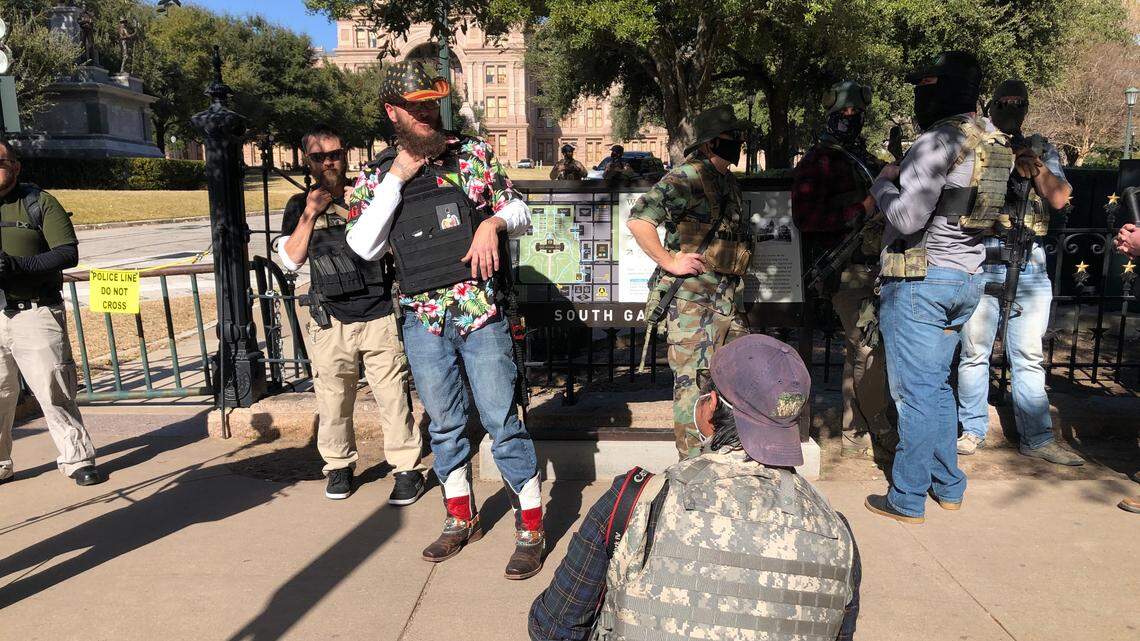 About 30 pro-gun supporters demonstrated Sunday outside the Texas Capitol in Austin.