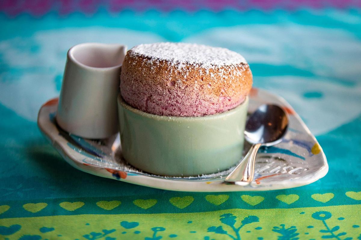 A raspberry souffle is served at Rise restaurant on Friday, Jan. 27, 2023, in Fort Worth.