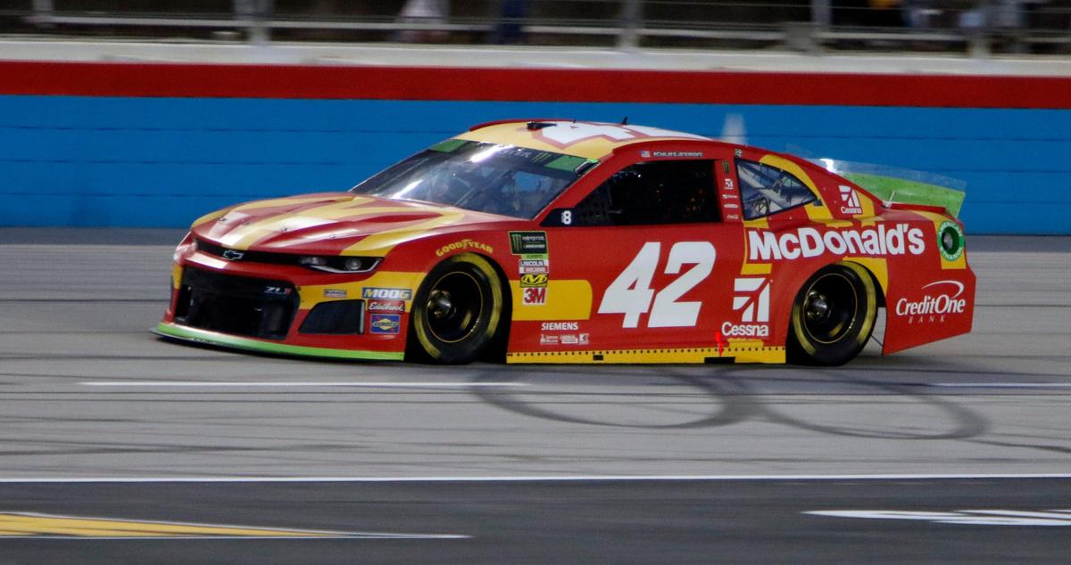 Kyle Larson (42) drives during NASCAR Monster Energy Series Cup qualifying at Texas Motor Speedway in Fort Worth, Texas, Saturday, November 2, 2019.