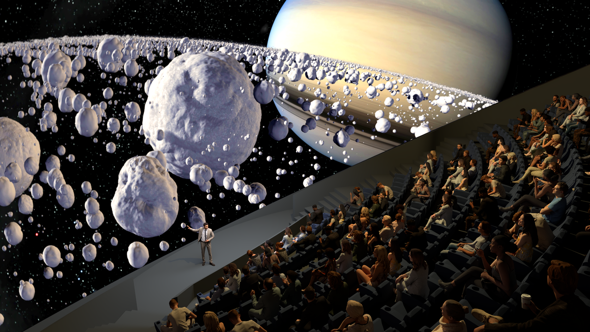 A rendering of the new Jane & John Justin Foundation Omni Theater, replacing an IMAX projector with 8K digital LED panels on the theater’s dome.