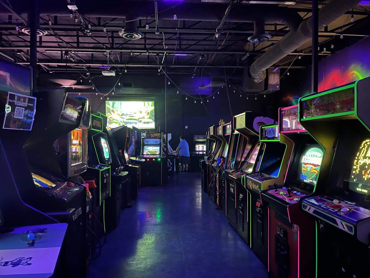 Rows and rows of arcade games are at Free Play arcade in Fort Worth, with unlimited access for $12.