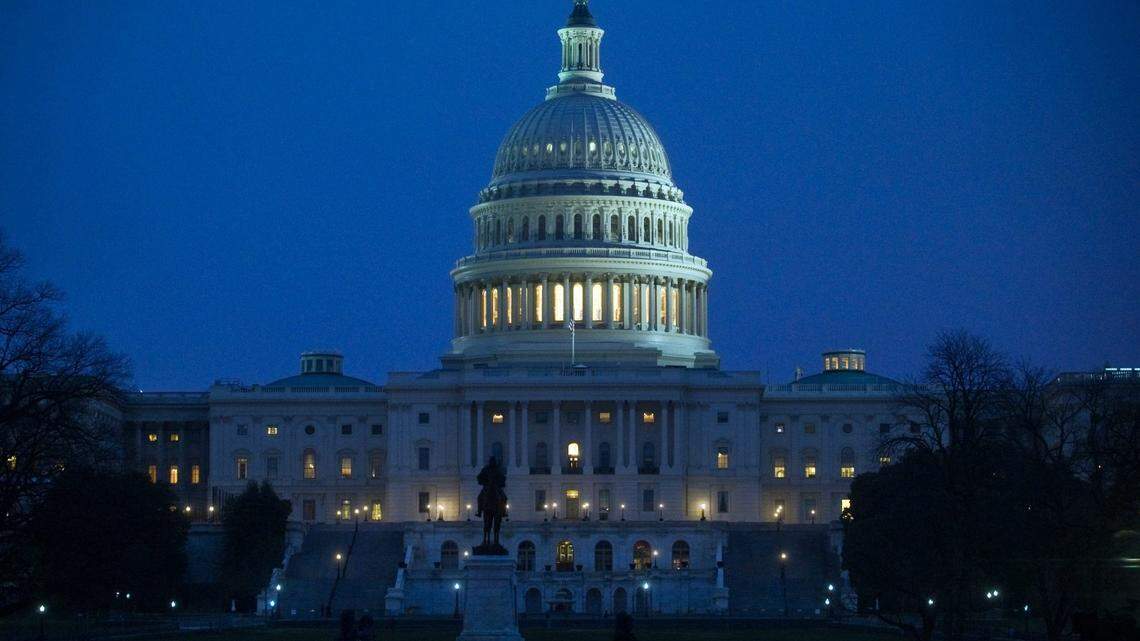 The United States Capitol at night in Washington, D.C., on April 18, 2017.