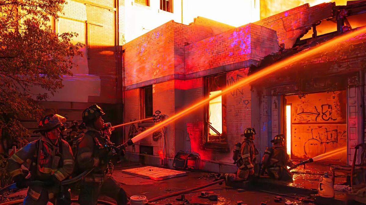 Fort Worth firefighters battle a blaze in the east wing of the former R. Vickery School on Tuesday night. No injuries were reported, officials say.