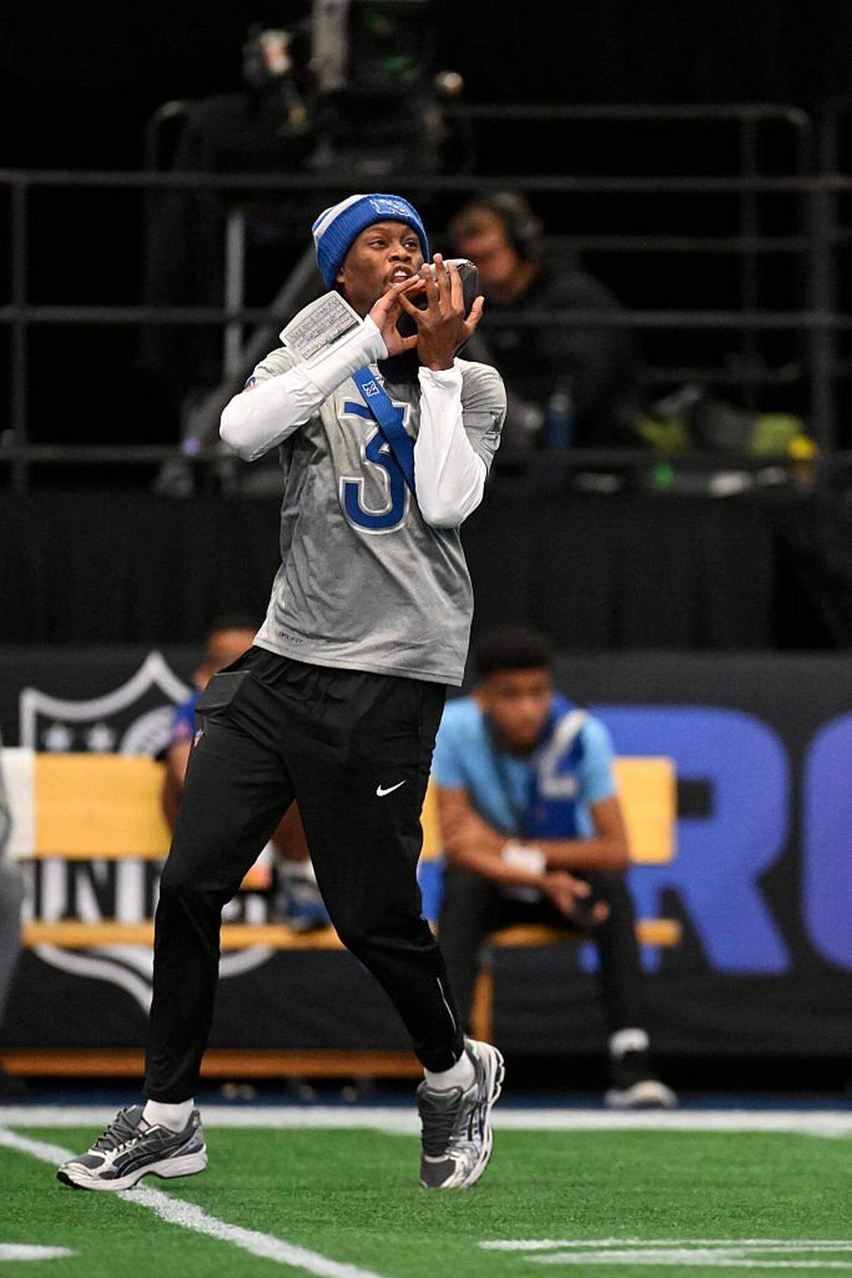 SAN FRANCISCO, CALIFORNIA - FEBRUARY 02: George Pickens #3 of the Dallas Cowboys during the NFC Pro Bowl practice at Moscone Center South on February 02, 2026 in San Francisco, California. (Photo by Eakin Howard/Getty Images)