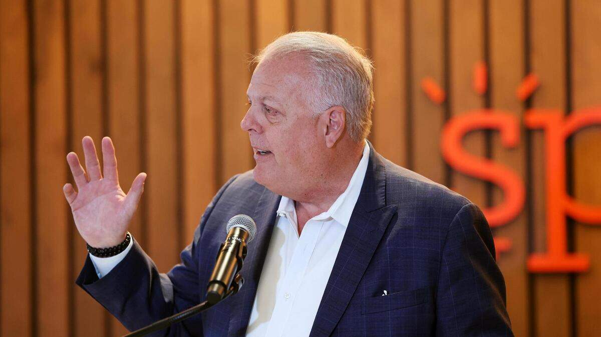 Arlington Mayor Jim Ross speaks during the opening of Spark Arlington, a collaborative workspace located in Choctaw Stadium, on Monday, February 13, 2023, in Arlington.