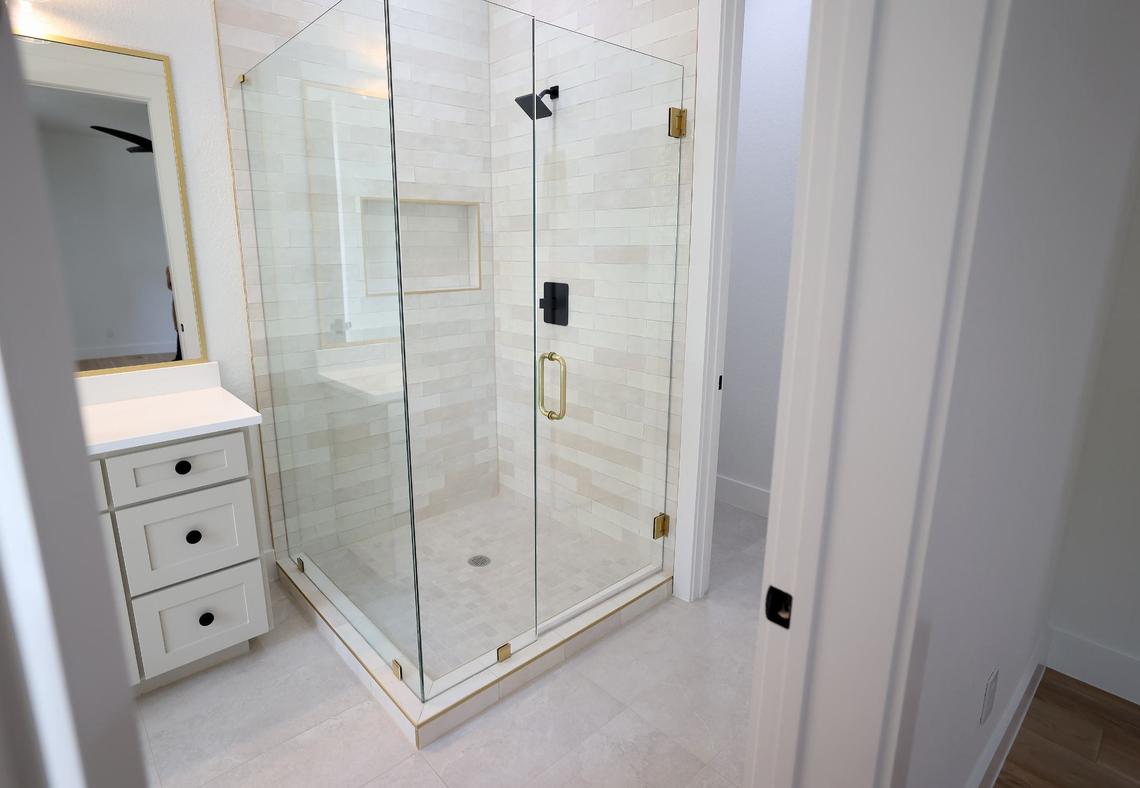 One of the five bathrooms in a 7,019-square-foot home in the Silverado on the Brazos community on Wednesday, September 11, 2024.