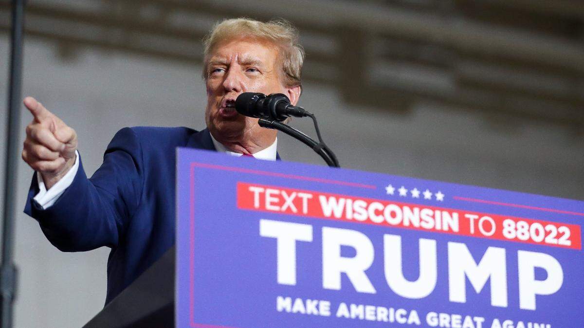 Former President Donald Trump addresses supporters during a campaign rally April 2 in Green Bay, Wisconsin.