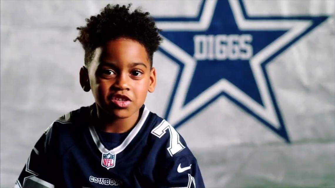 Aaiden Diggs, son of Dallas Cowboys cornerback Trevon Diggs, starred in a pregame segment on CBS before the Cowboys played the Las Vegas Raiders on Thanksgiving Day at AT&T Stadium.