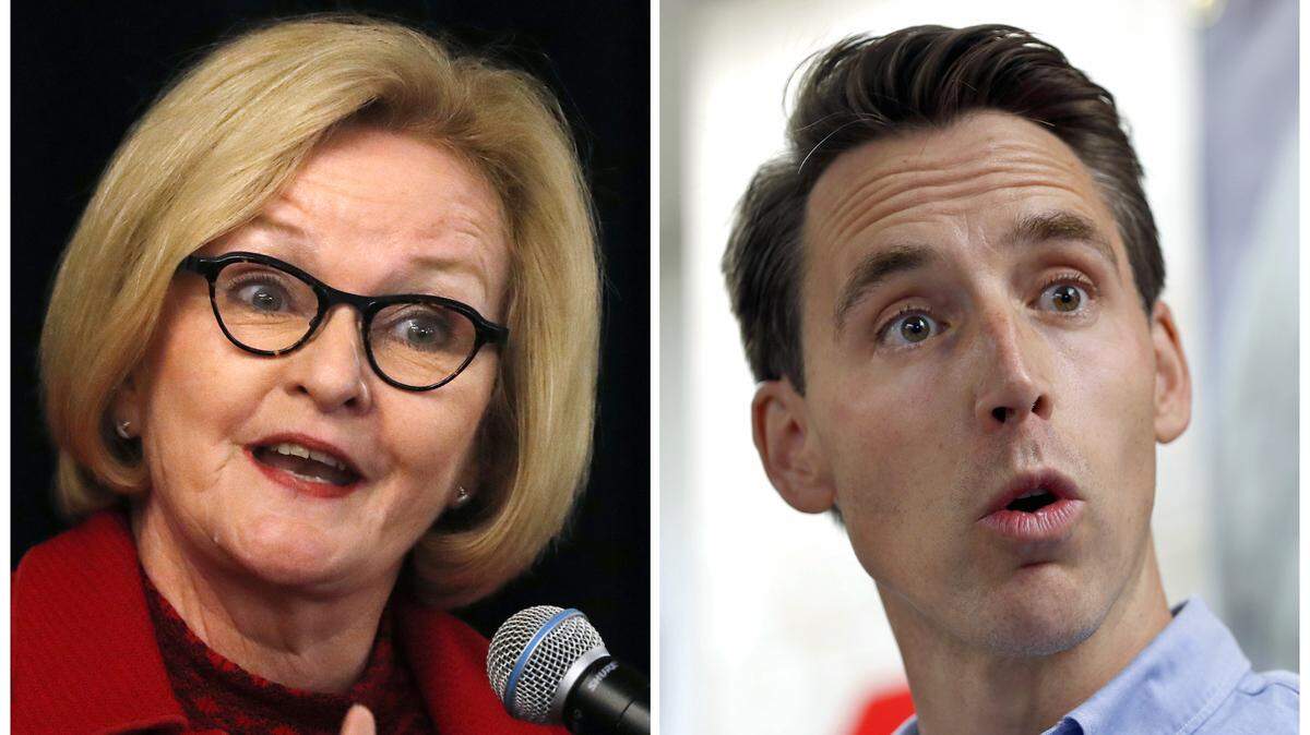 Missouri Democratic incumbent Sen. Claire McCaskill, left, and her Republican challenger, Josh Hawley, squared off Thursday in a debate in St. Louis.