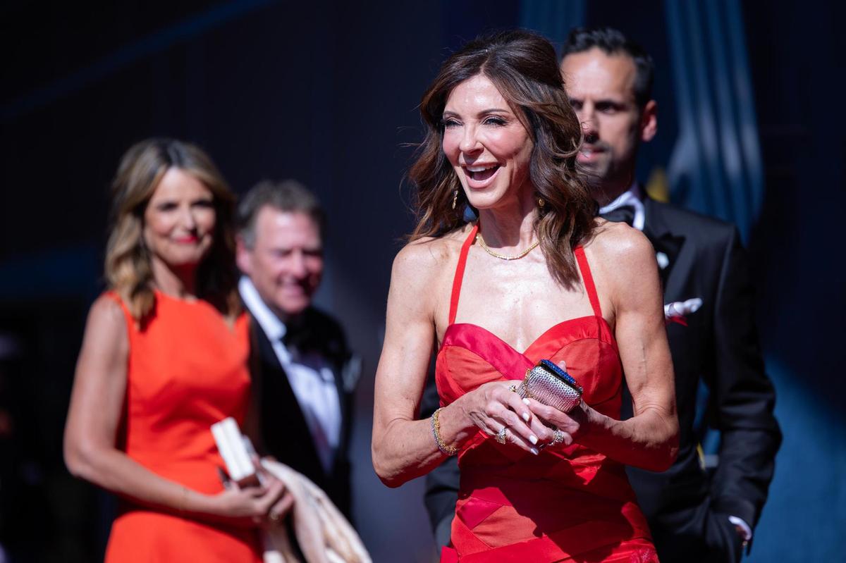Charlotte Jones, the Chairman of the National Medal of Honor Museum Foundation, speaks to the media on the red carpet for the National Medal of Honor Museum Grand Opening Celebration in the Arlington Entertainment District on Saturday, March 22, 2025.