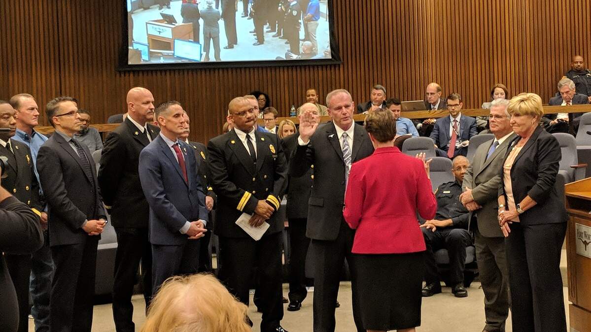 Jim Davis was formally sworn is as Fort Worth’s new fire chief Tuesday.