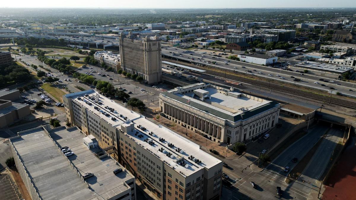 Interstate 30, seen carving between the railroad and the Near Southside, once ran over West Lancaster, from about Cherry St. east. Fort Worth relocated the road in the early 2000s, hoping to rejuvenate the avenue.