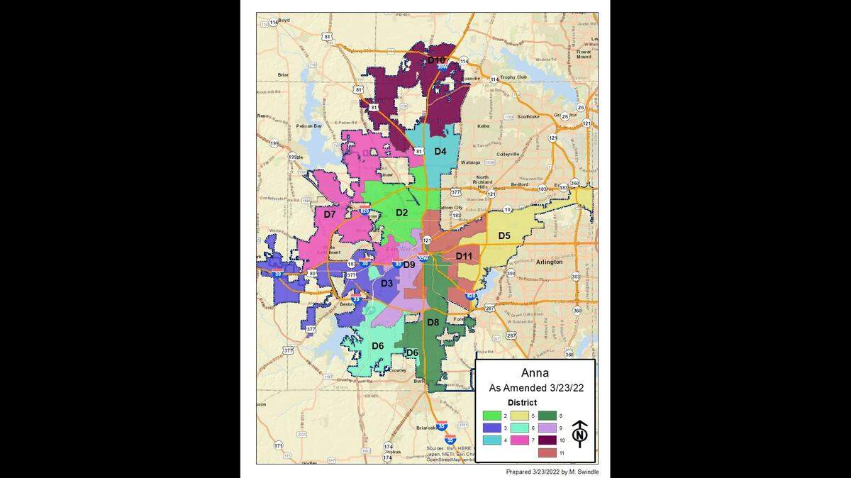The city council formally accepted the “Anna” map, which expands the number of districts from eight to ten.