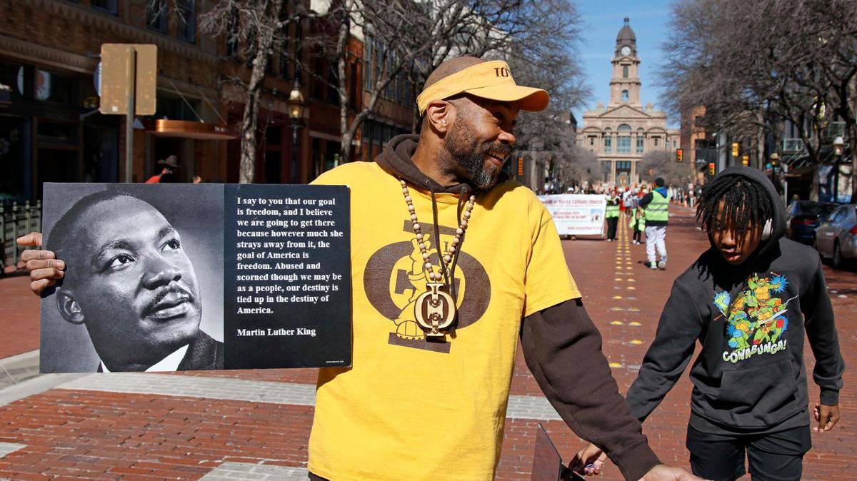 The 2024 MLK parade mades its way down Main Street in downtown Fort Worth, Texas, Monday, Feb. 19, 2024. The original parade was rescheduled due to inclement weather.