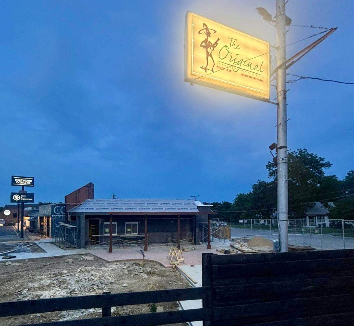 The old sign is lighted again near The Original Mexican Eats Cafe’s first location on Camp Bowie Boulevard, soon to open as a drive-thru stand. The restaurant is now on North Main Street.