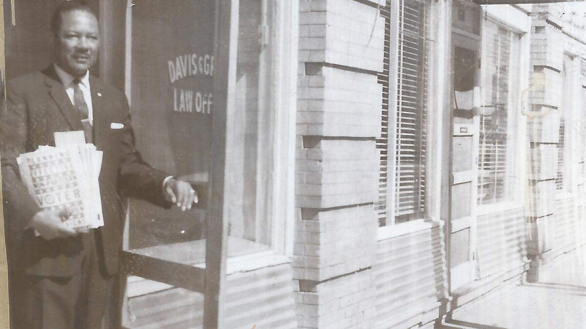 Ralph J. Diamond, an insurance agent, stands in a doorway to the African American Masonic Temple building in Fort Worth in 1960.