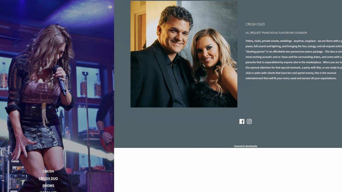 A screen from the website for Shelley Luther’s duo and bar band, Crush..