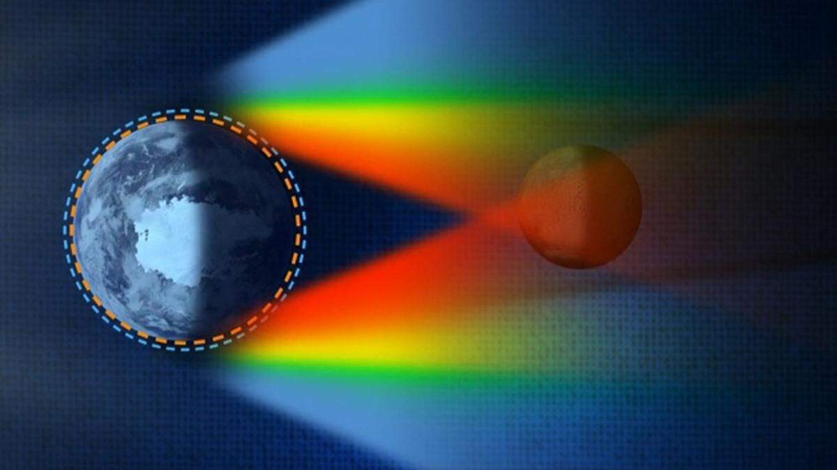 A layer of the Earth’s atmosphere acting as a prism diverts the red hues of the sun’s light into the shadow, giving the “Blood Moon” its distinctive coloration.