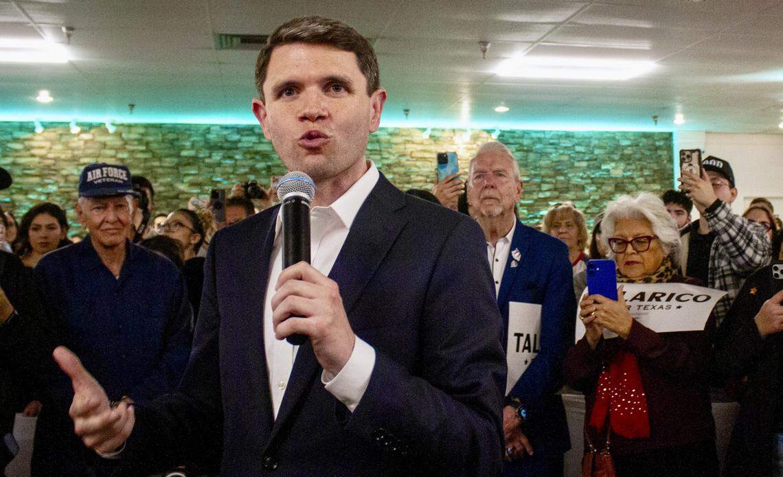 Democratic Texas State Rep. James Talarico speaks to supporters at the Fire Fighters Hall February 21, 2026 in El Paso, Texas. Talarico faces Dallas Congresswoman Jasmine Crockett in the March 3rd primary.