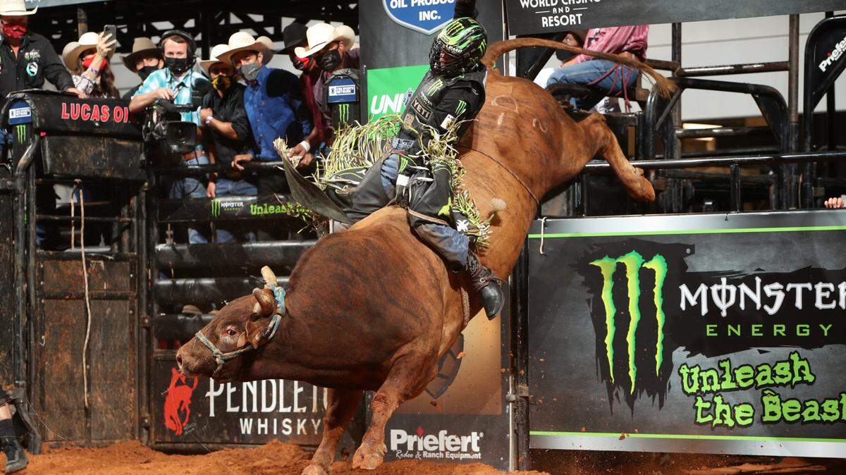 In this file photo, Jose Vitor Leme competes at the PBR’s Unleash the Beast tour stop in August at Dickies Arena in Fort Worth. Leme, who leads the 2020 world standings, tied for eighth place in the first round of the PBR World Finals on Thursday at AT&T Stadium in Arlington.