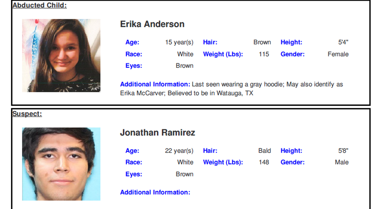 15-year-old Erika Anderson was last seen wearing a gray hoodie, and may be in Watauga, police said.