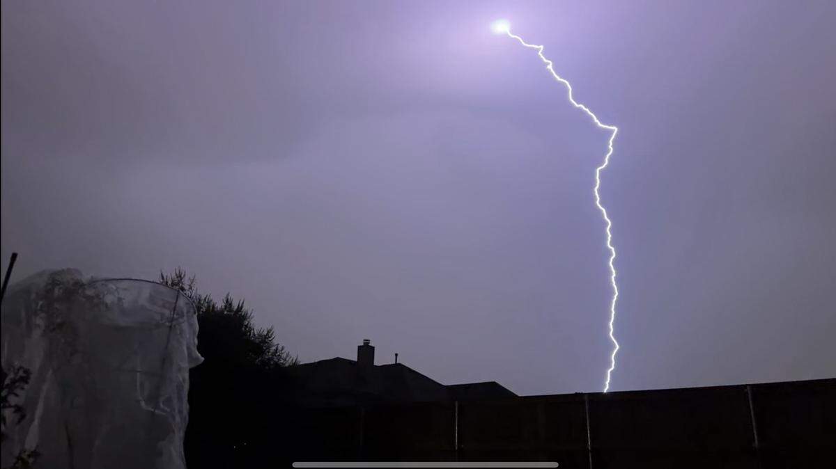Lightning strikes during a thunderstorm in far north Fort Worth on Tuesday, Aug. 19, 2025.