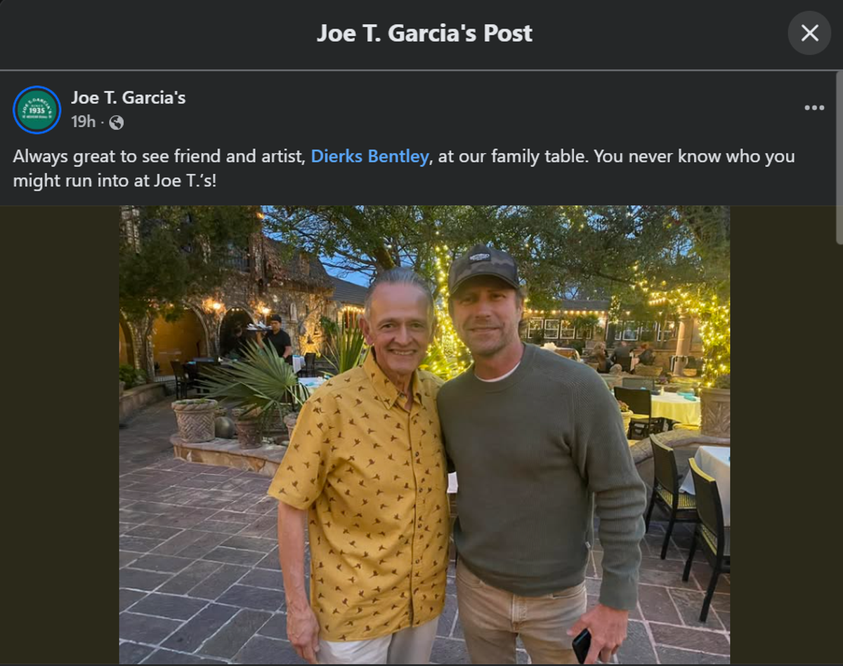 Country star Dierks Bentley stopped by Joe T. Garcia’s in the Fort Worth Stockyards on Tuesday, Feb. 10, 2026.