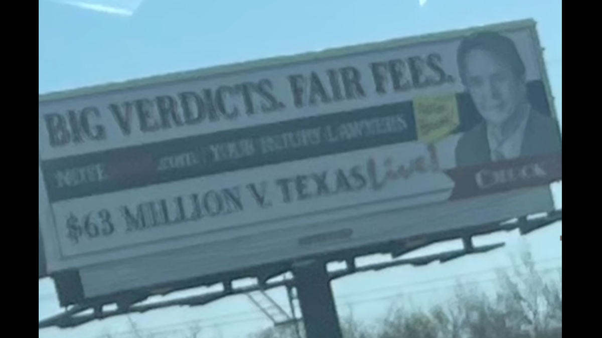 A billboard for North Texas’ Noteboom law firm, located on eastbound Interstate 30 in Fort Worth near Beach Street.