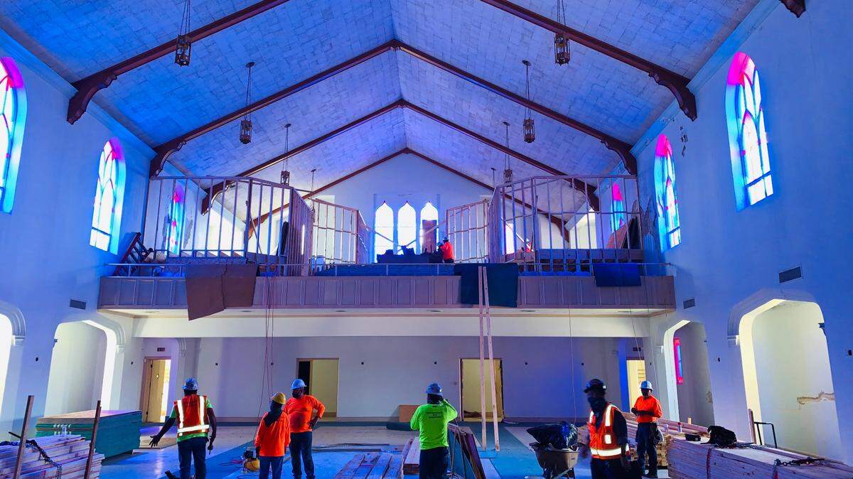 Construction of the Community Room at Cielo Place. The new apartments are located on the historic church Riverside Baptist Church, which closed its doors in 2018.