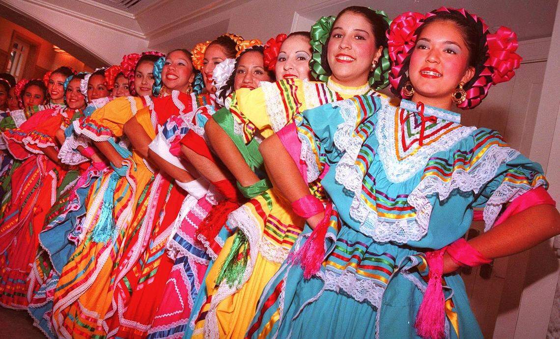 Members of Ballet Folklorico Azteca at a reception at Bass Performance Hall on Sept. 20, 1999.