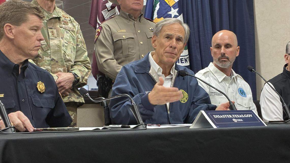Texas Gov. Greg Abbott speaks at a Jan. 22 news conference on an upcoming winter storm. The news conference was held at the State Operations Center in Austin.
