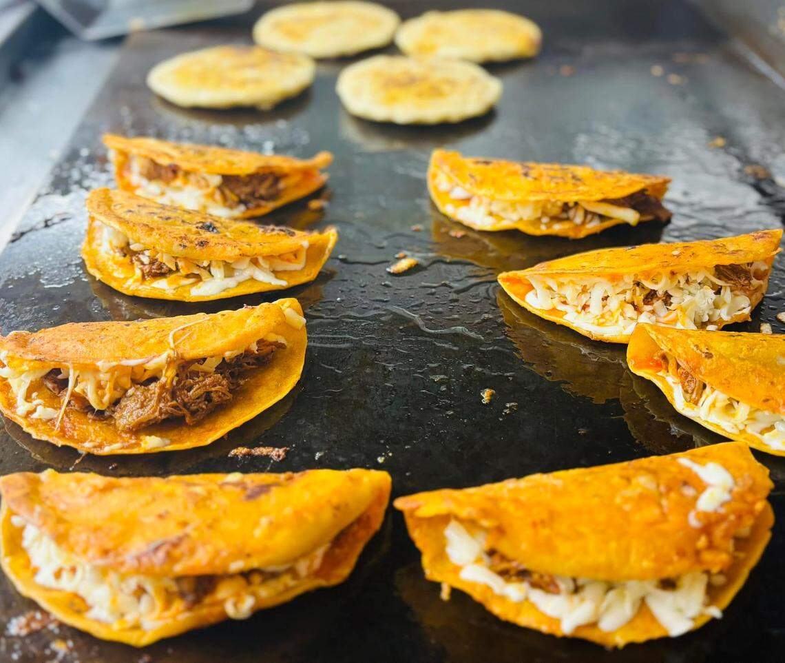 Birria Tacos on a grill at La Unión Restaurant 2 in Fort Worth on July 29, 2025.