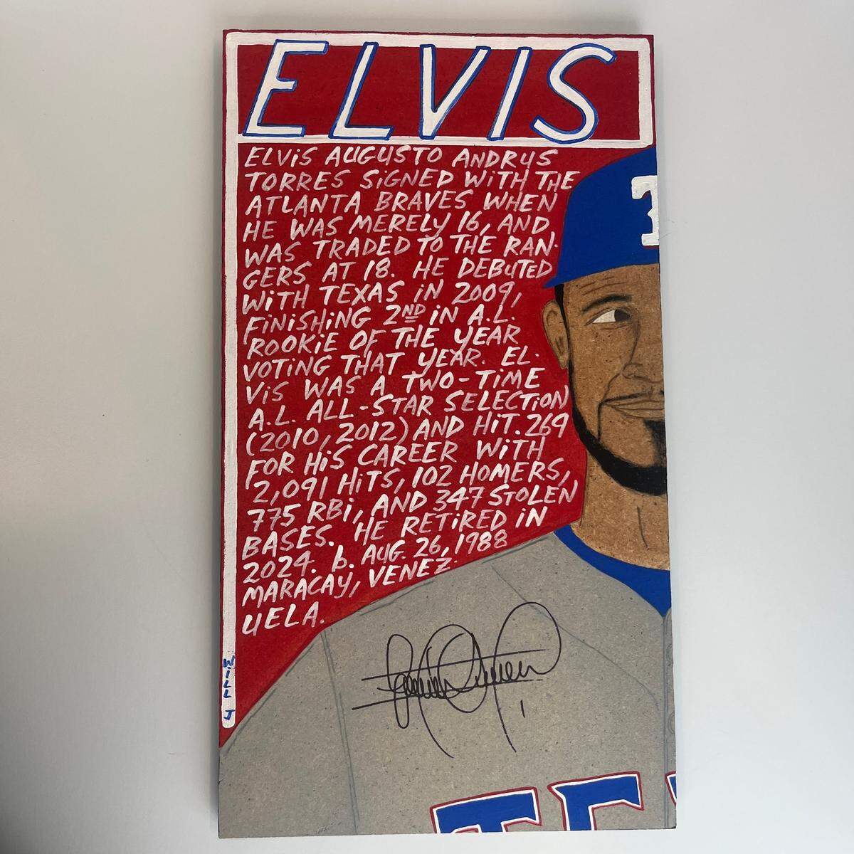 This autographed painting of Elvis Andrus by artist Will Johnson will be on the auction block for the 13th annual Eric Nadel Birthday Benefit.
