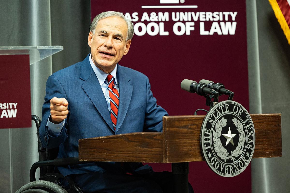 Texas Governor Greg Abbott speaks to the attendees prior to swearing in the 10 Texas Business Courts Justices during an official ceremony at the Texas A&M Law School in downtown Fort Worth on Thursday, Sept. 19, 2024.